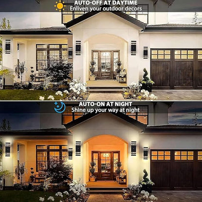2 Pack Dusk to Dawn Outdoor Wall Lights, LED Exterior Lighting Fixtures, Square Porch Up and Down Light Wall Mount Black Front Door Wall Sconce for Hallway Patio Garage