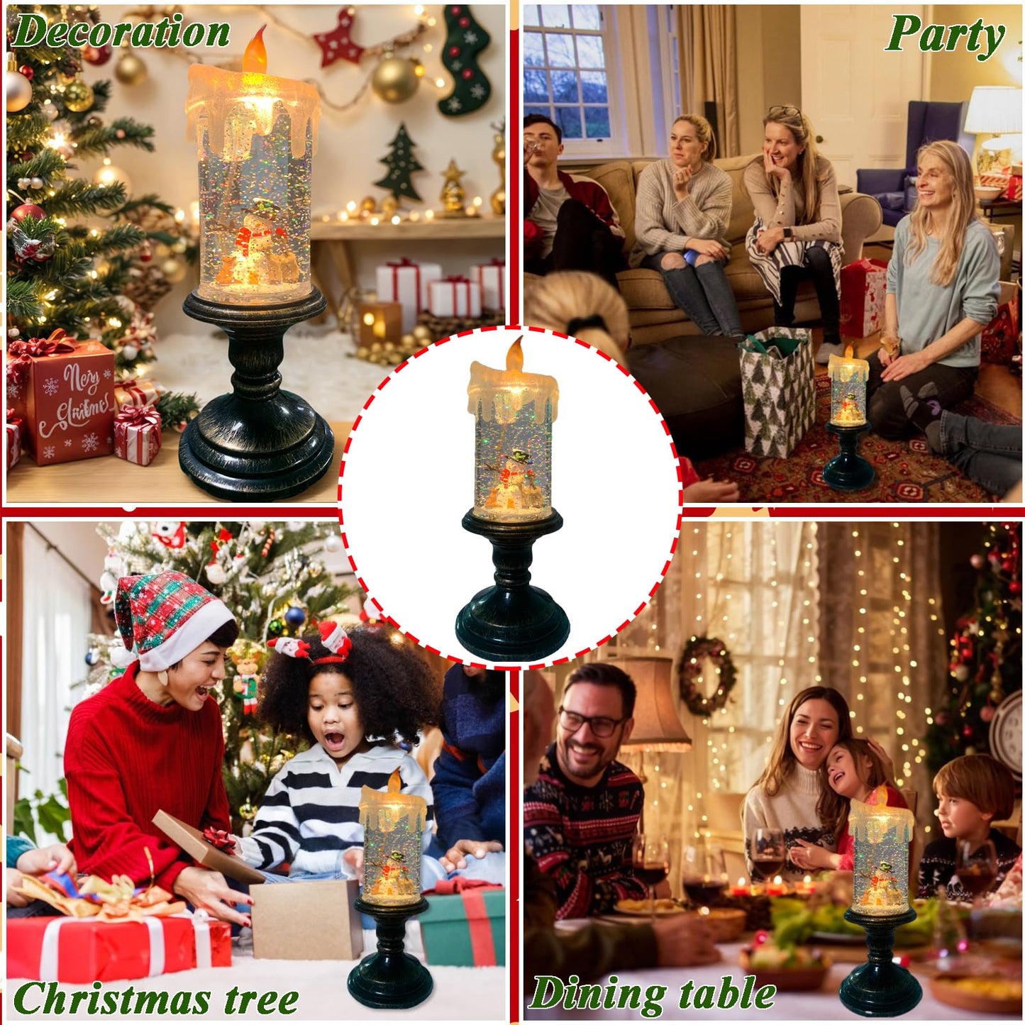 Snowmen Snow Globe Candle Operated Flameless LED Christmas Decor with Swirling Water & Glitter, Spinning Tabletop Centerpiece for Holidays, Winter Wonderland Gift
