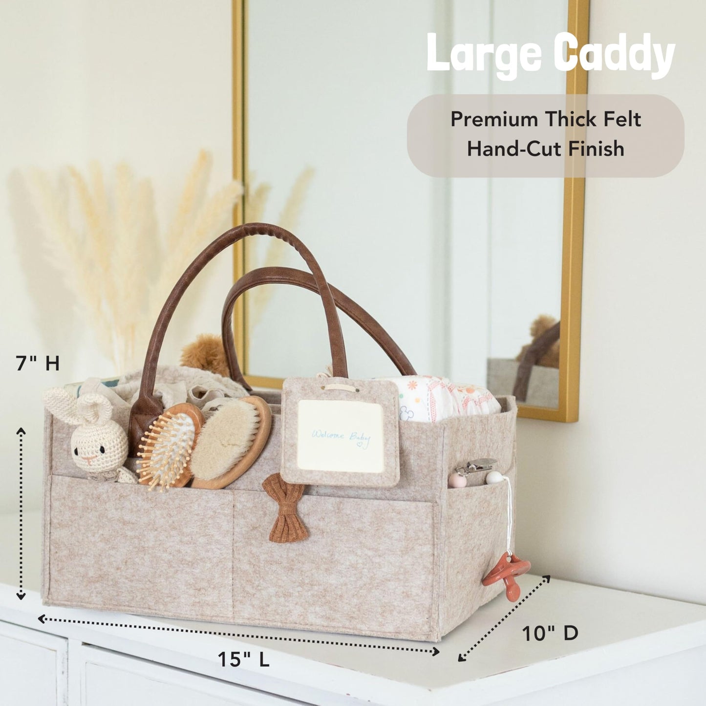 Lily Miles Baby Diaper Caddy Organizer, Nursery Storage Basket for Newborn Essentials, Neutral Gift for Baby Shower, Registry Must-Have, Car Organizer for Diapers and Wipes - Sand, Large