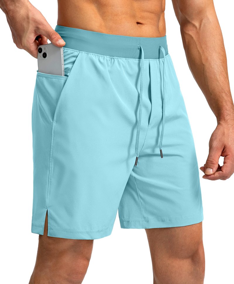 Soothfeel Men's Running Shorts with Zipper Pockets 7 Inch Lightweight Quick Dry Gym Athletic Workout Shorts for Men (Light Blue, 3XL)