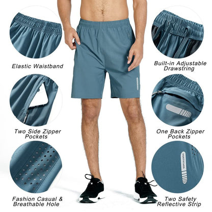 NORTHYARD Men's Athletic Running Shorts Gym Workout 7"/9"/5" Quick Dry Lightweight Sports Basketball Tennis 3 Zipper Pockets Greyblue XL