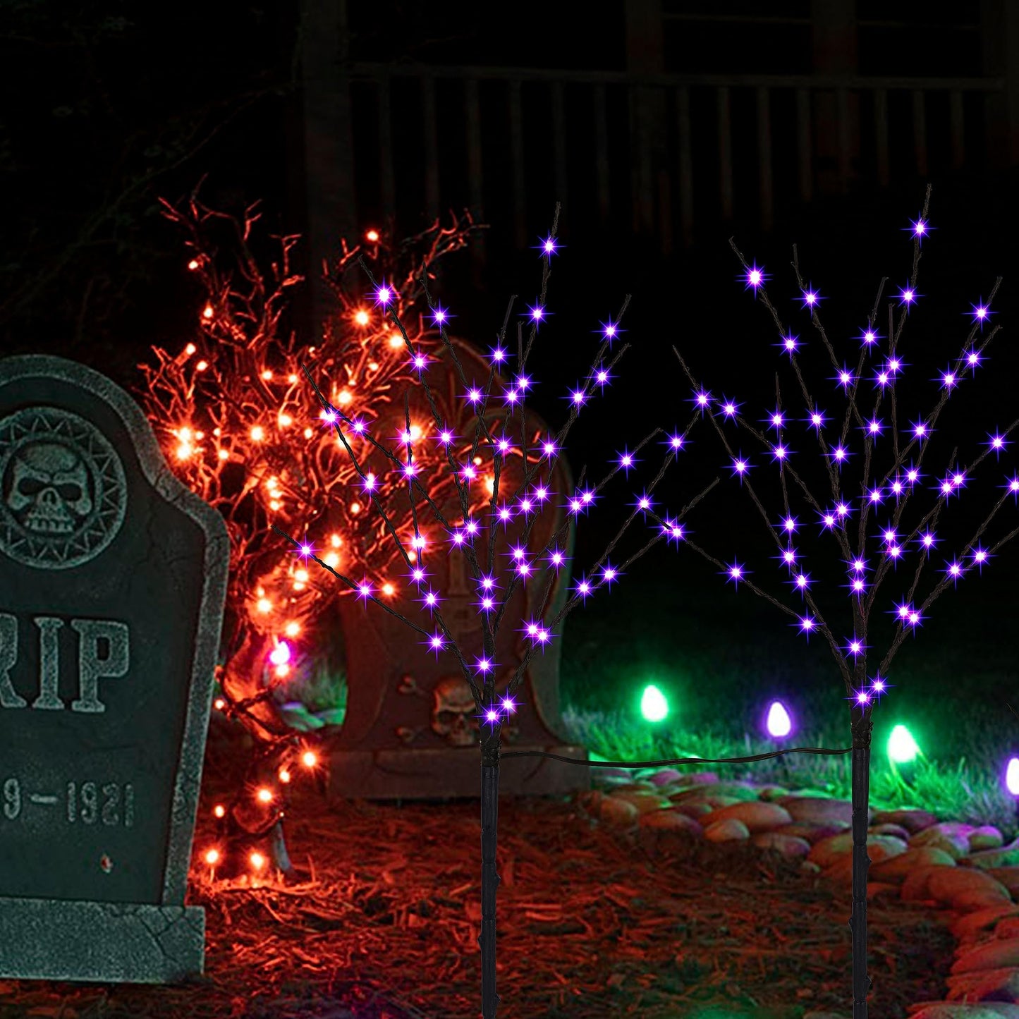 Lighted Halloween Tree Branches, 30IN 100LED Artificial Black Twig Branch with Purple Fairy Lights, Built-in Timer & Battery Operated, Waterproof for Indoor Outdoor Office Bedroom Party Decorations