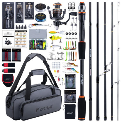 Goture Fishing Pole and Reel Combo, Portable Fishing Rod and Reel,Compact Fishing Gear for Travel, Lure Fishing Rod Combo Carbon Fiber 6-Piece Rod with Reel Lines Lures Tools and Storage Bag
