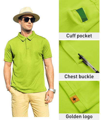 ZITY Mens Polo Shirt Short Sleeve Sports Tactical T-Shirt Athletic Golf Polos Daily Casual Stylish Collared Shirts for Men Lemon Green 5X-Large