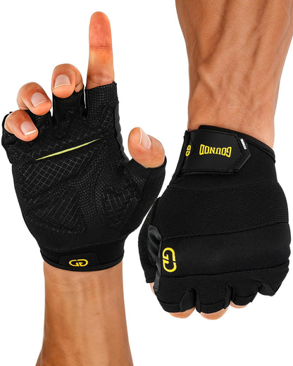 FitDA Workout Gloves for Men & Women - Fingerless Padded Weight Lifting Gloves with Non-Slip Grip & Short Wrist Design, Gym Glove for Training, Exercise, Cycling, and Fitness, L