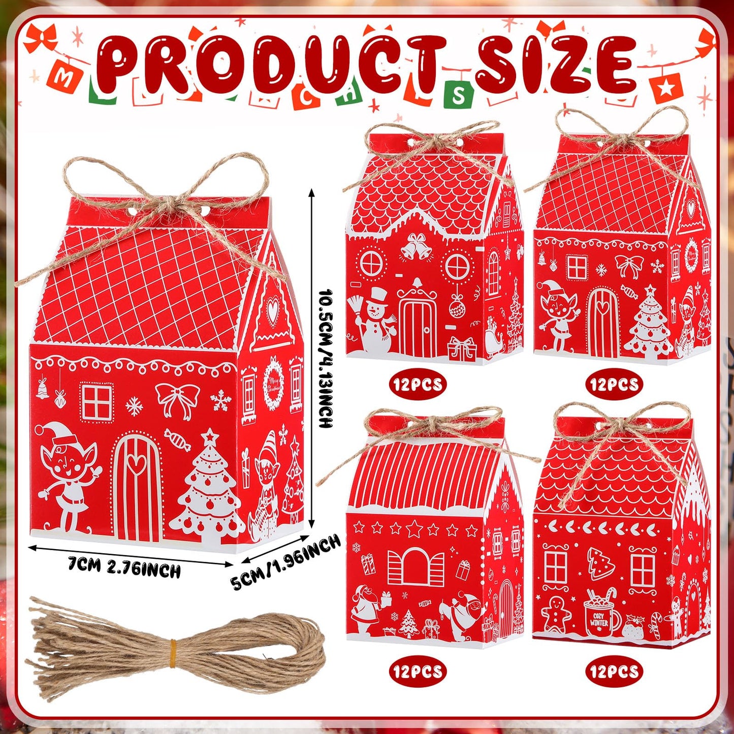 Zhanmai 48 Pcs Christmas Treat Boxes Candy Red Village Vintage Mini Gingerbread House Favor Box Christmas Party Paperboard Gift Boxes for Xmas Holiday Party Treat Cookie Goodie Snack Gift Packaging