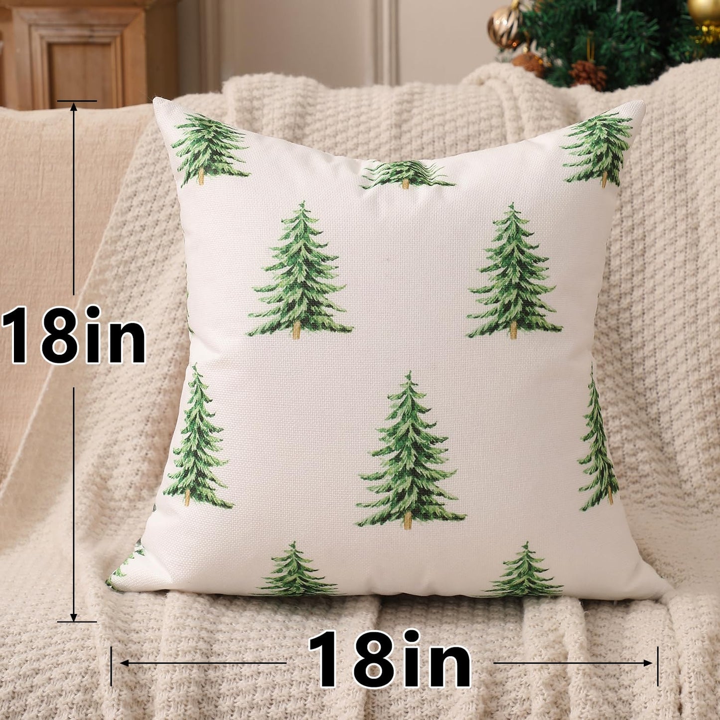 multiwins Double-Sided Print Christmas Pillow Covers 18"x18" Set of 4, 8 Cute Christmas Patterns, Tree, Merry Christmas, Truck, Merry & Bright, Let It Snow, Etc, Perfect for Home Decor