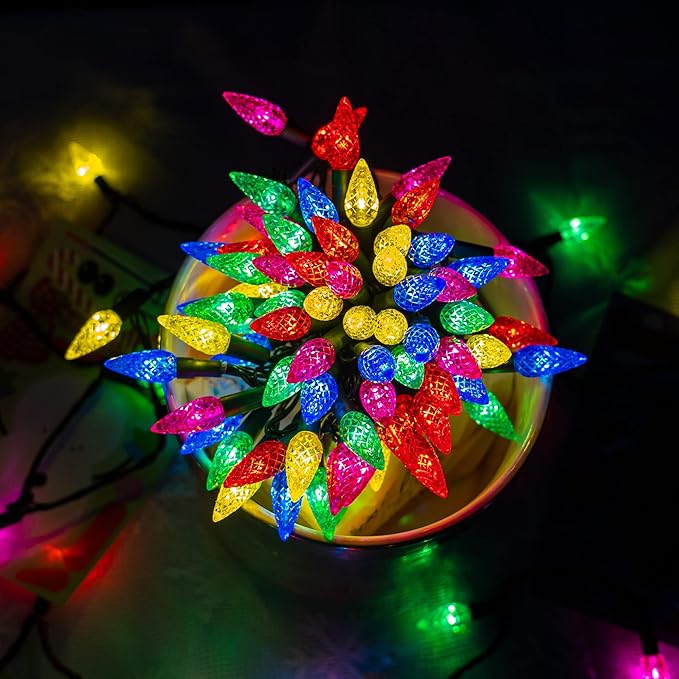 Dazzle Bright C6 Christmas String Lights, 100 LED 33 FT Waterproof Green Wire Fairy Lights, 8 Modes Christmas Lights for Indoor Outdoor Home Yard Xmas Tree Decorations (Multi-Colored)