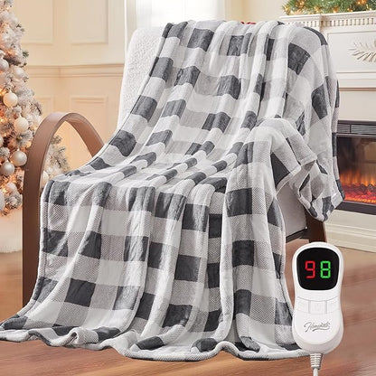 Homemate Electric Blanket Heated Throw - 50“x60“ Ultra Soft Cozy Flannel Heating Blanket with 10 Fast Heat Levels 8 Hours Auto Off Over-Heated Protection ETL Certification Keep Warm in Home Office