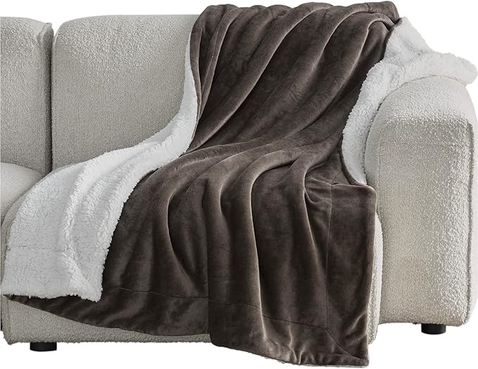 Bedsure GentleSoft Sherpa Fleece Throw Blanket for Couch - Thick and Warm Throw for Men, Soft Fuzzy Plush Blanket for Winter, Brown, 50x60 Inches
