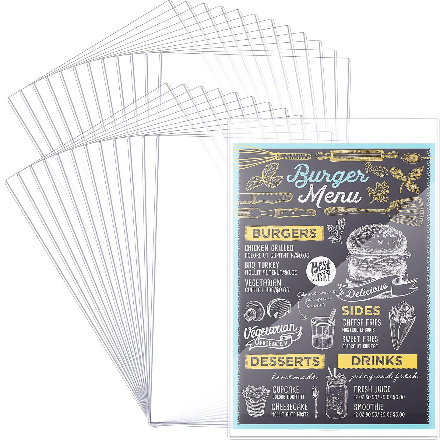 24 Pcs 11" x 17" Menu Cover, Rigid Print Protectors Double-Sided Clear Vinyl Menu Holder Heavy Duty Paper Sleeves Hard Plastic Poster Protector Sleeve for Page Sheet Photographs Document (24)