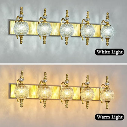 Modern Crystal Bathroom Vanity Lights Fixtures Over Mirror Gold Vintage 5-Lights 36 Inch Bathroom Light Fixtures Glass Crystal Vanity Lights