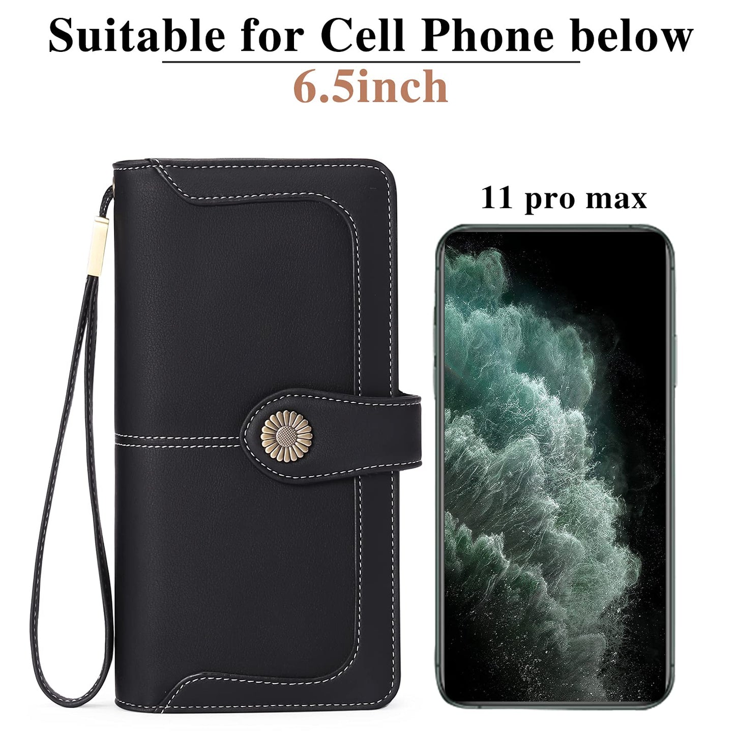 FALAN MULE Women's Wallet Leather RFID Blocking Large Capacity Trifold Ladies Wallet Wristlet Clutch Card Holder