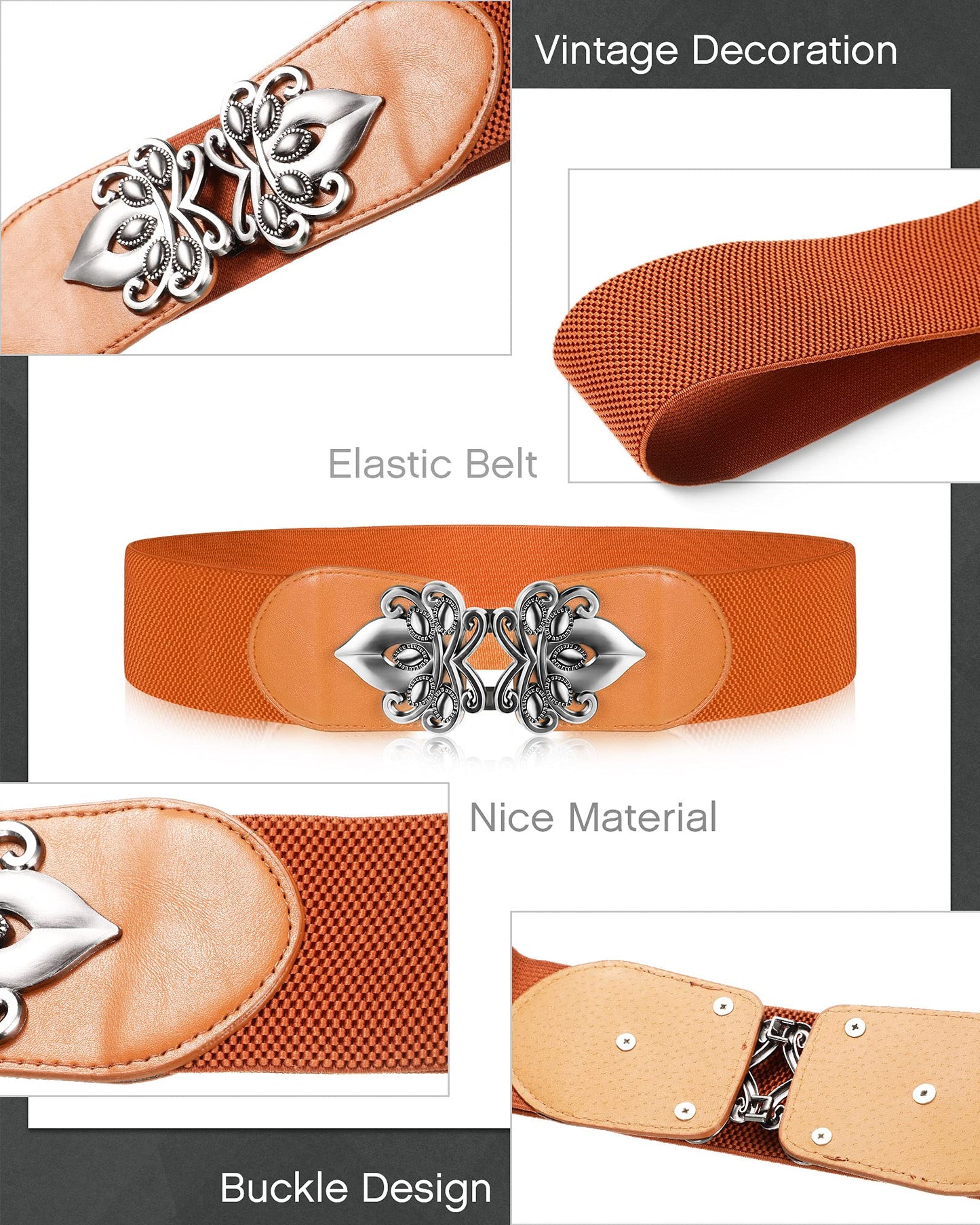 SATINIOR 6 Pieces Women Wide Stretchy Waist Belt Retro for Dress Elastic Belt with Buckle PU Leather Vintage