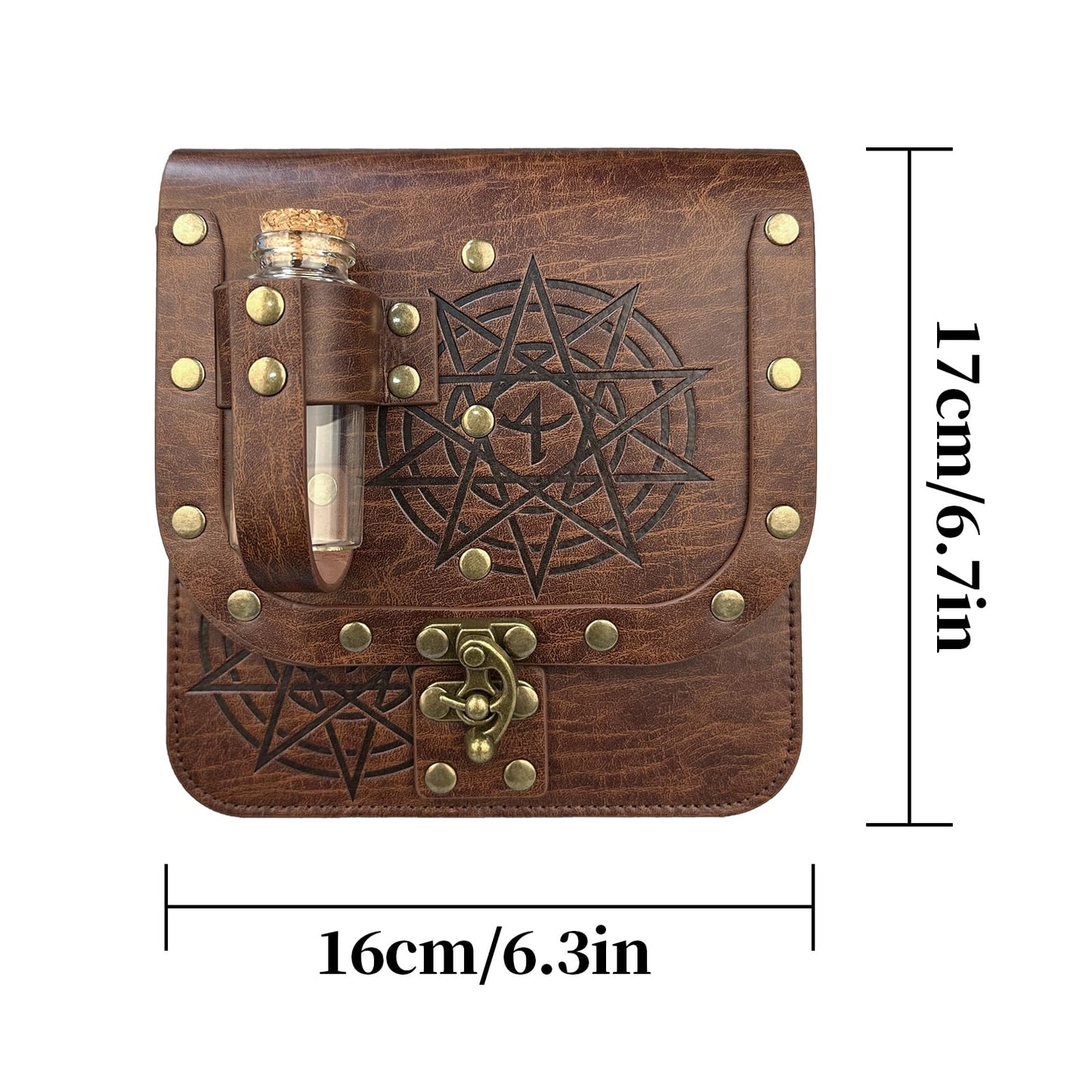 HiiFeuer Medieval Alchemy Faux Leather Belt Bag with Cork Potion Vials, Fantasy Wizard Waist Pouch Side Pack for Halloween (Light Brown C)