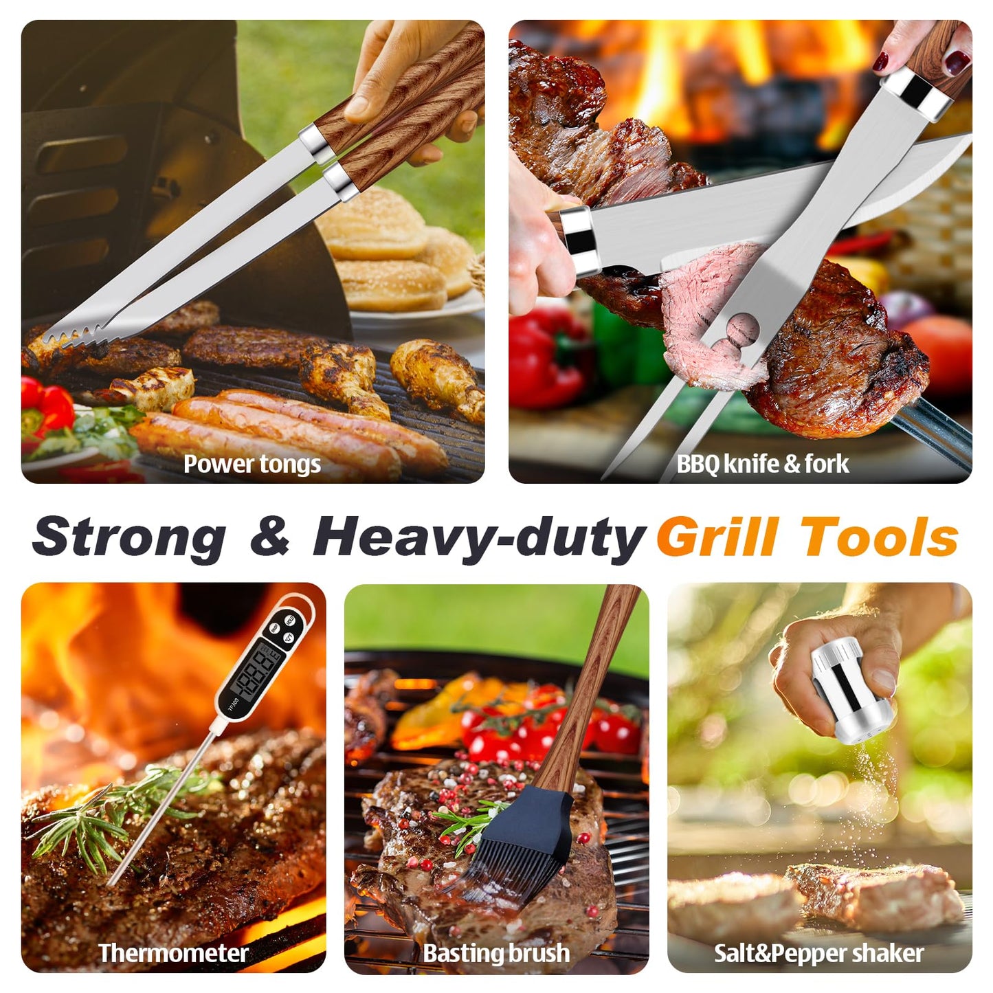 ROMANTICIST 26pcs Grilling Gifts for Men, Dad Gifts for Father's Day, Stainless Steel BBQ Grill Accessories Tools Set, Heavy Duty BBQ Utensils Kit with Apron, Thermometer, Mats in Aluminum Case Brown
