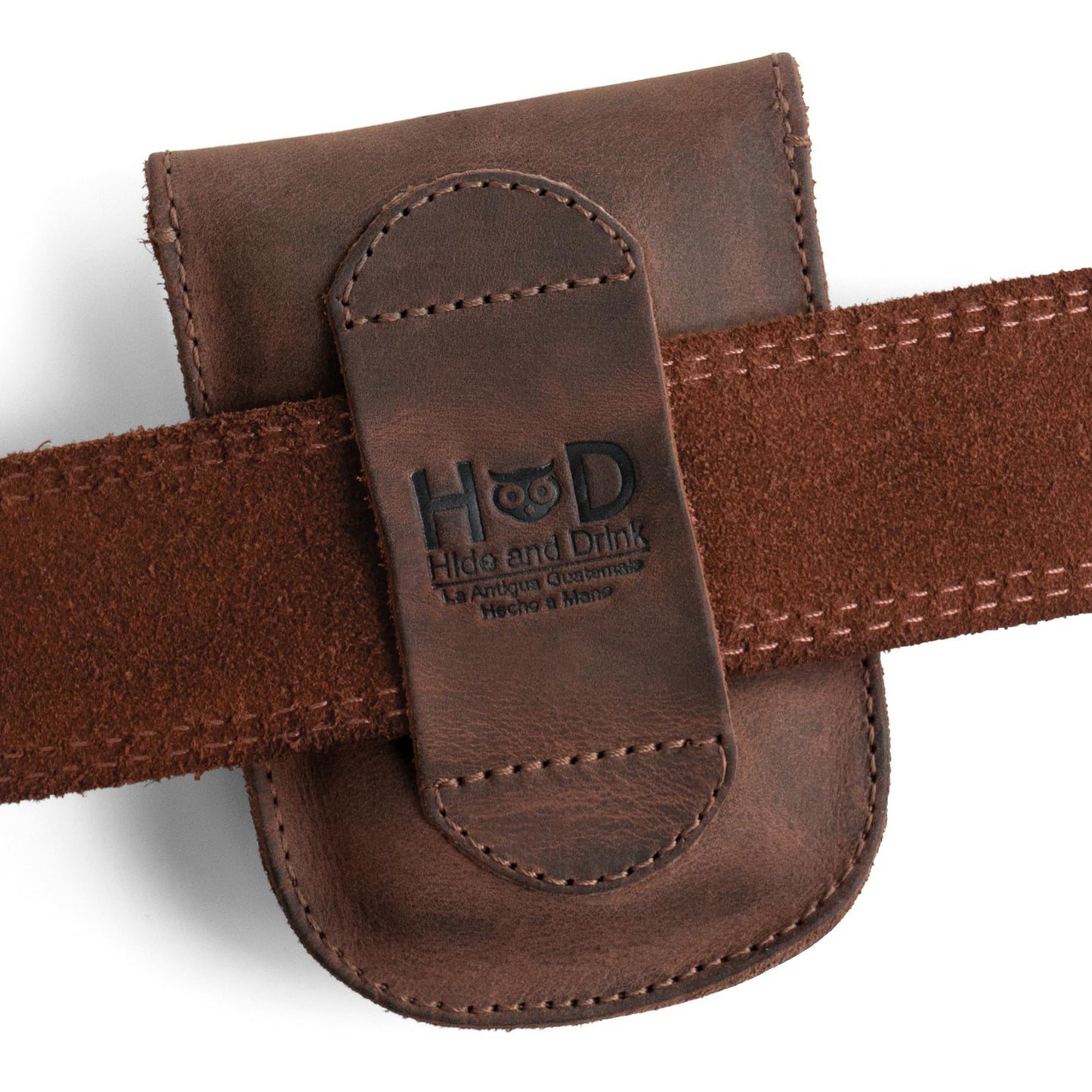 Hide & Drink, Full Grain Leather Holster Pouch, Durable EDC Waist Bag for Coins, Pocket Wallet, Headphones, Personal Items, Conveniently Attaches to Belt, Snap Closure, Handmade, Bourbon Brown