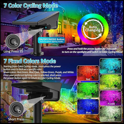 T-SUNUS Christmas Solar Color Landscape Spotlights Outdoor, IP65 Waterproof RGB Spot Light 2 Pack Auto Dusk to Dawn Landscaping Wall Lights for Tree Yard Garden Driveway Porch Walkway Pond Halloween