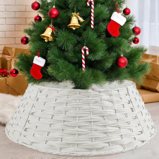 Christmas Tree Collar, 24in Round Farmhouse Christmas Tree Collar, Christmas Tree Skirt for Artificial Christmas Trees Decoration (White)