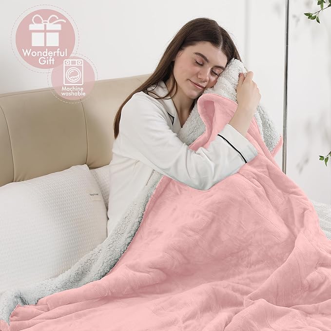 Electric Heated Blanket Twin Size, 62"x84" Electric Throw Blanket with ETL & FCC Certification, Fast Heating Blanket with 5 temperatures & 10 Hours Auto Off, Machine Washable, Candy Pink