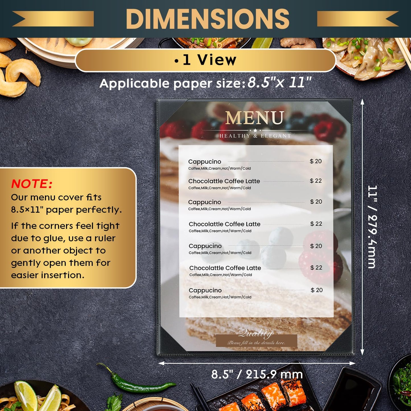 AMGSH 1 View 8.5" x 11" Menu Holder Menu Covers | Black Leather Menu Sleeves Book Style for Restaurant Coffee Bars Wine List Fit for Letter Size 8.5" x 11" Certificate Holer Diploma Holder