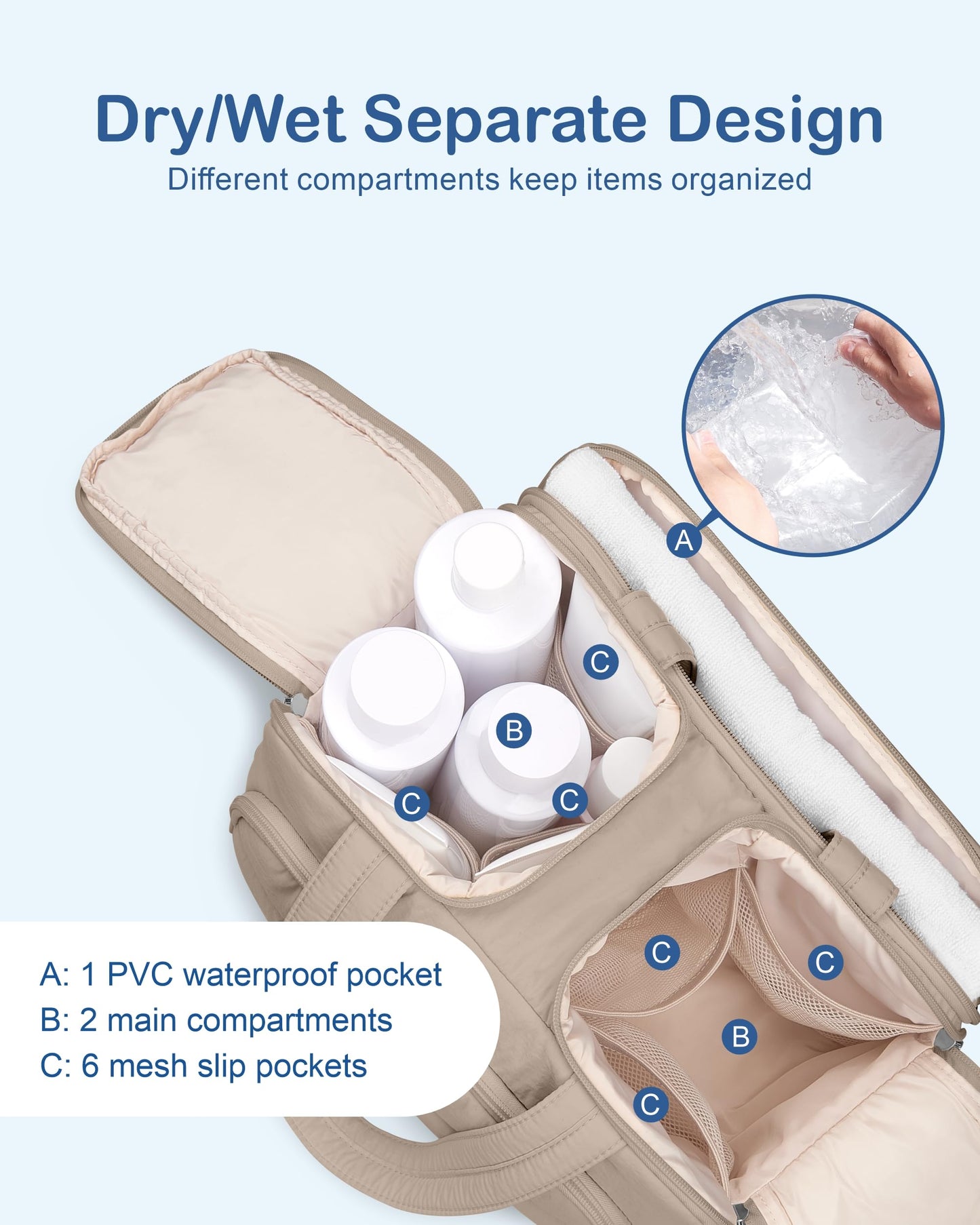 TOPDesign Travel Toiletry Bag for Women, Puffer Large Toiletry Bag, Lightweight Cosmetic Makeup Organizer with Handle for Traveling, Accessories, Essentials, Toiletries (Camel)