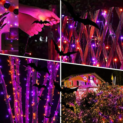 weillsnow Purple&Orange Halloween Lights, 200 LED 66Ft Plug in Waterproof Halloween String Lights, 8 Modes with Memory for Outdoor Indoor Garden Halloween Christmas Decorations (Orange&Purple, 66FT)