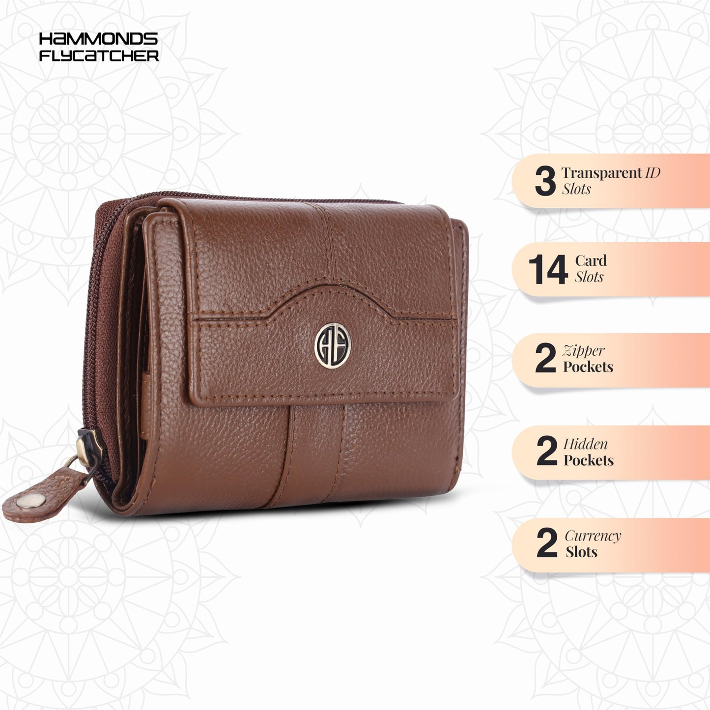 HAMMONDS FLYCATCHER Leather Ladies Wallet for Woman with 14 Card Slots - Clutch Purse for Women, Ladies Wallet for Women Stylish, Ladies Purse for Women Wallet, Purse for Woman, Brushwood, M, Modern