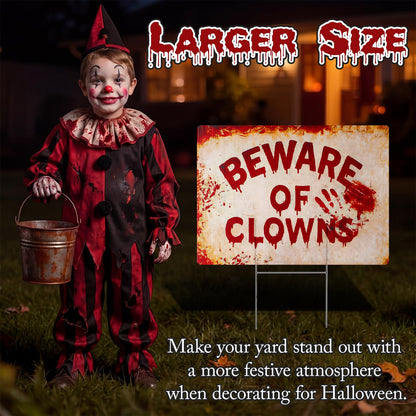 Otoolling 4 Pcs Halloween Terrifying Clown Metal Yard Signs Decor 16 Inch Beware of Clowns Garden Stakes Outdoor Scary Carnival Metal Signs for Halloween Spooky Party Creepy Evil Circus Lawn Decor