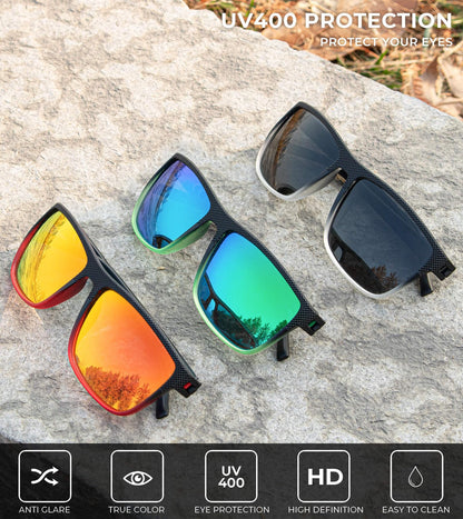 KALIYADI Polarized Sunglasses Men, Lightweight Mens Sunglasses Polarized UV Protection Driving Fishing Golf (Black Clear/Black Green/Black Red)