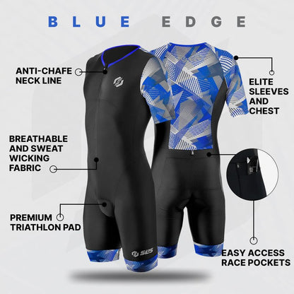 SLS3 Triathlon Suits Mens - Aerodynamic Sleeved Tri Suit Men – Lightweight Trisuit with Premium FX Fabrics - 2 Pockets (Black/Red Geo, Medium)