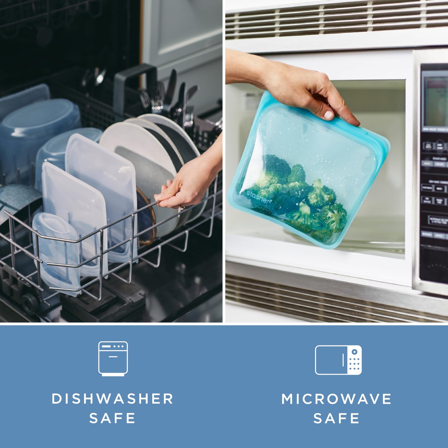 Stasher Premium Silicone Reusable Food Storage Bags, 4-Pack, Multi, Multi-Use Food Storage Bags, Lunch Bag, Travel Containers, BPA Free, Leak-free, Dishwasher-Safe, Eco-friendly