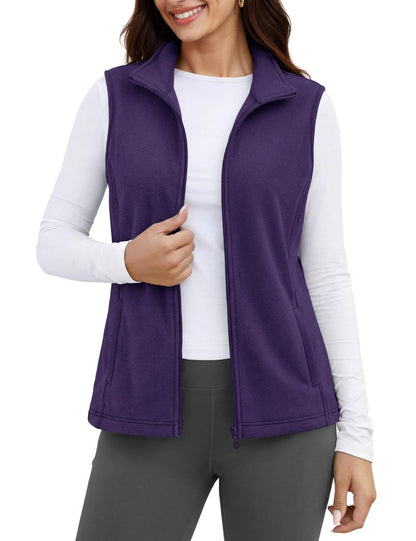 MAGCOMSEN Vest Jackets for Women Polar Fleece Outerwear Full Zip Athletic Vest Lightweight Winter Dark Purple XL