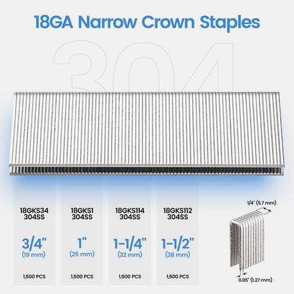 meite 18 Gauge 1/4-Inch Narrow Crown Staples, 1" Length 304 Stainless Steel Staples for Heavy Duty and Upholstery (1,600 Counts)