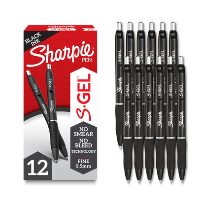 Sharpie S-Gel Pens, Medium Point (0.5mm), Black Ink, 12 Count - Ideal for Writing, Journaling, Drawing, Coloring, Note-Taking, College Supplies
