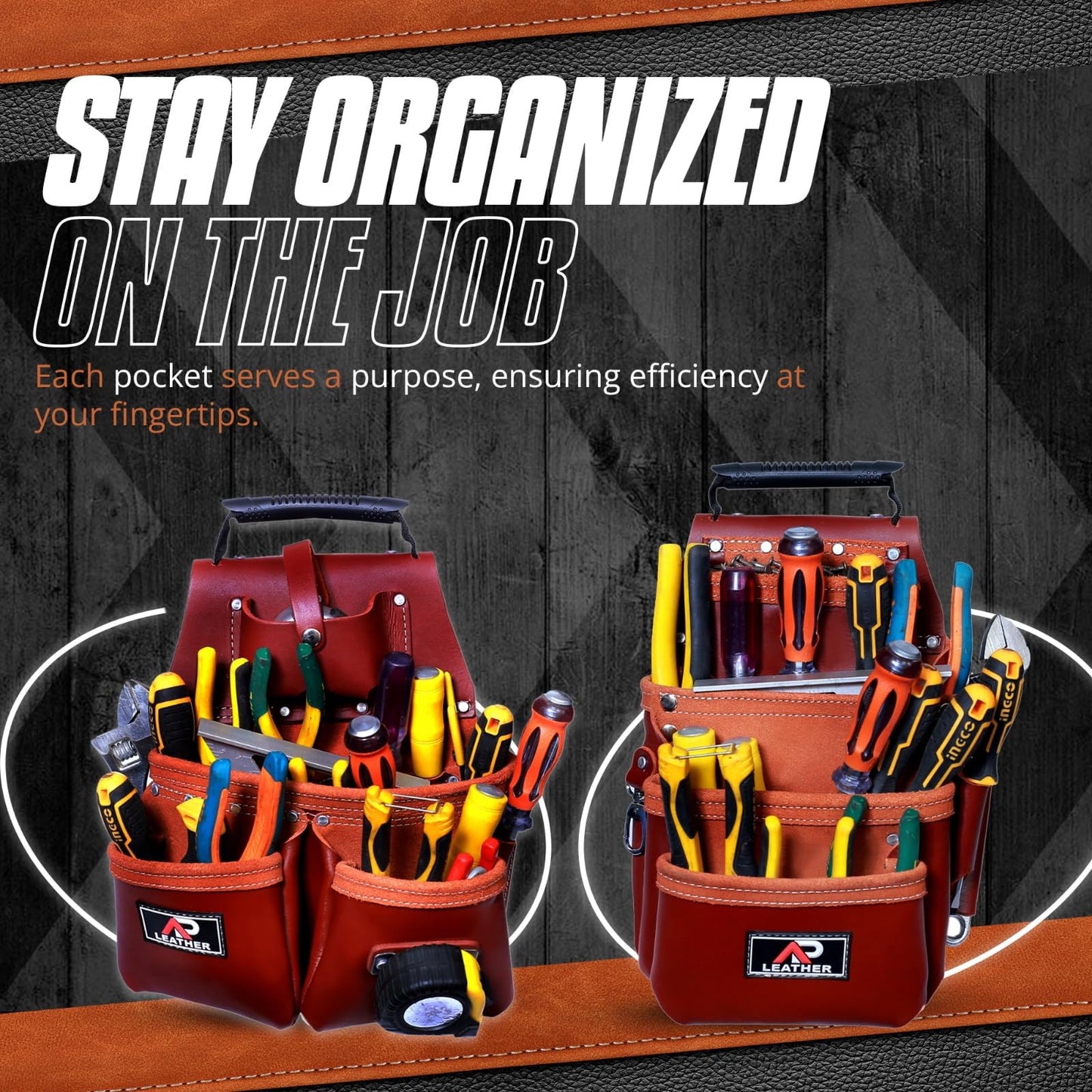 Ap-Leather Pro-302 Premium Oil Tanned Leather Tool Belt, Carpenter Tool bag | Tool Belt 29 Pockets Tool Pouch with 4 Loops, Carpenter, for 30" to 52 (Maroon Tool Belt, Extra Large)