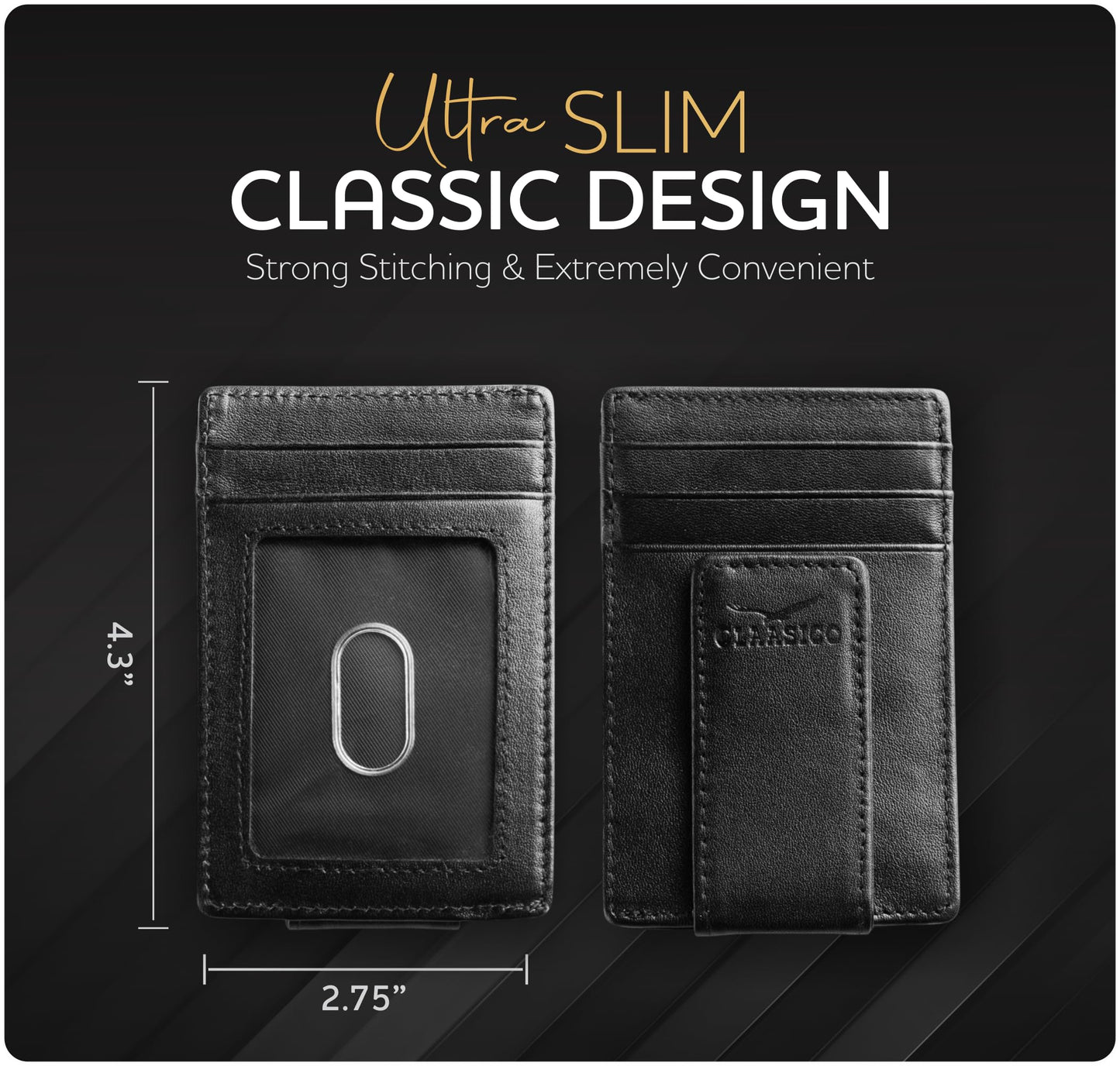 Claasico™ Money Clip Leather Wallet For Men Slim Front Pocket RFID Blocking with Super Strong Magnetic