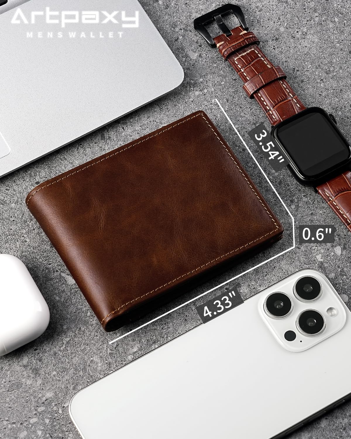 Artpaxy Mens Wallet Bifold Genuine Leather RFID Blocking Wallet for Men with 2 ID Windows 12 Card Holders 2 cash pockets 1 Gift Box