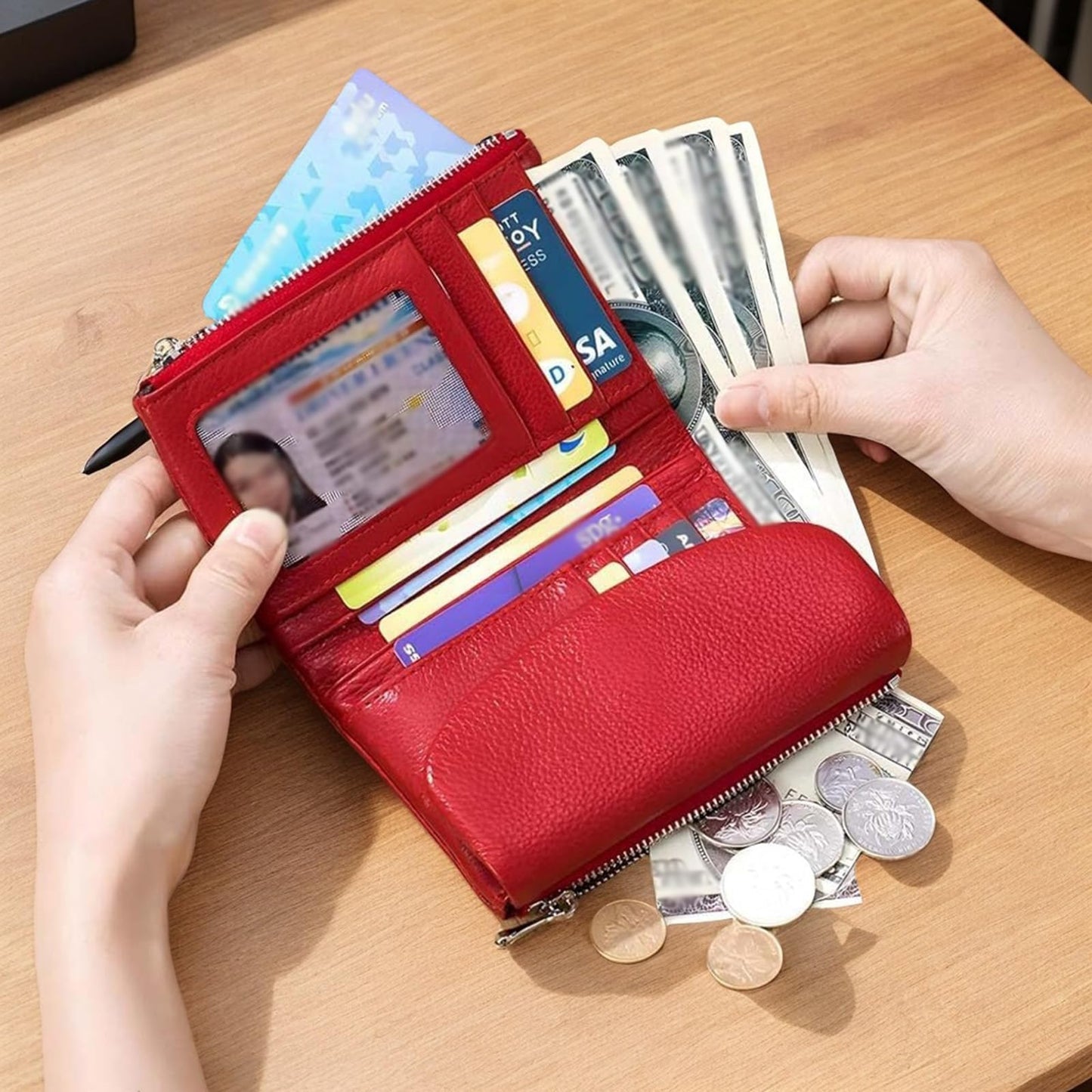 Unisex Pebble Leather Wallet,Small Wallets for Women,Genuine Leather Coin Purse,with Credit Card Holder,Coin Holder and Cash Slots,Genuine Leather Wallets for Men and Women (Black-2)