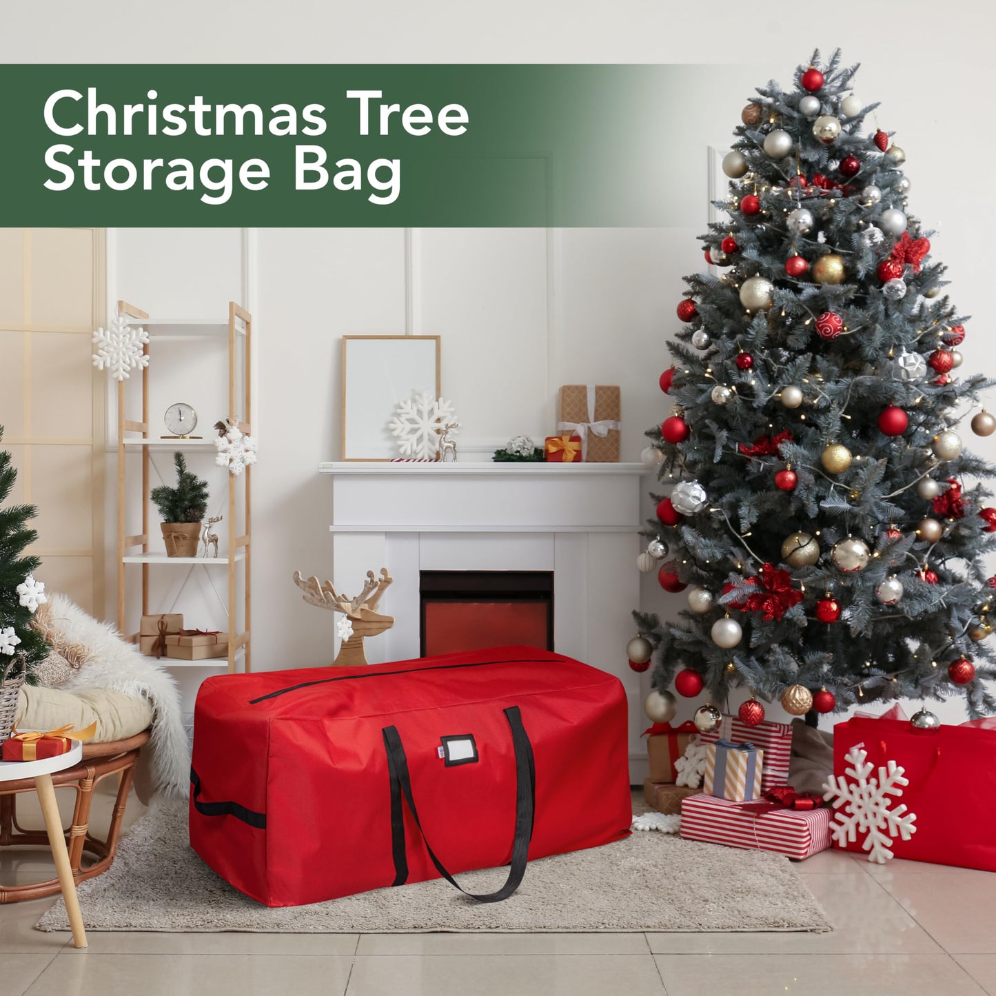 Holiday Cheer Christmas Storage Bag Heavy Duty Fits Up to 7.5ft Tall Artificial Tree, Waterproof with Durable Handles & Zipper Xmas Tree Storage Bag (RED)