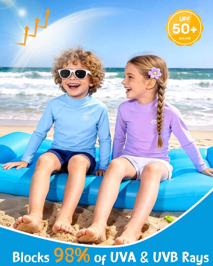 DRONIRING Boys' Long Sleeve Rash Guard, UPF 50+ Swim Shirt Toddler Kids, Quick Dry SPF UV Sun Protection Water Shirts for Beach Surf Swimming