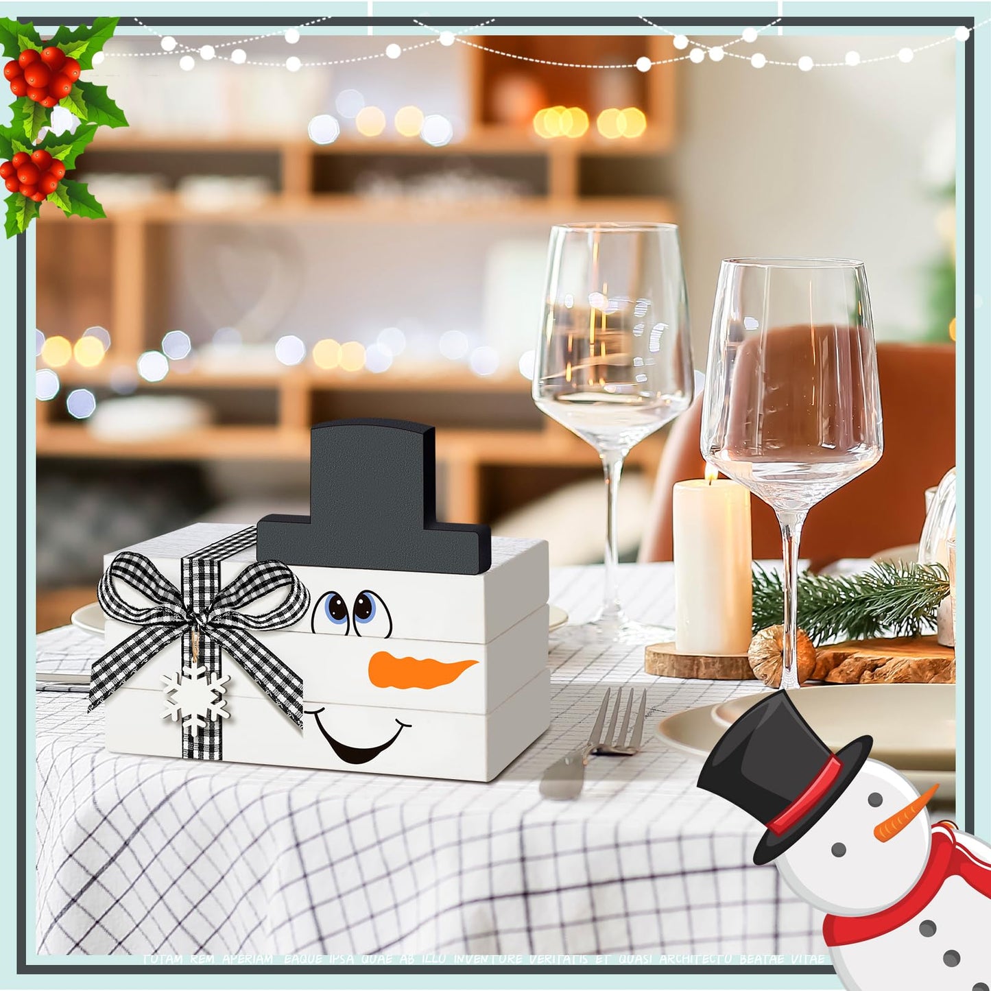 5 Pcs Winter Snowman Table Decorations Winter Wooden Tiered Tray Decor White Centerpiece Decorative Wood Books Table Top Decor Home Farmhouse Rustic Kitchen Shelf Decoration