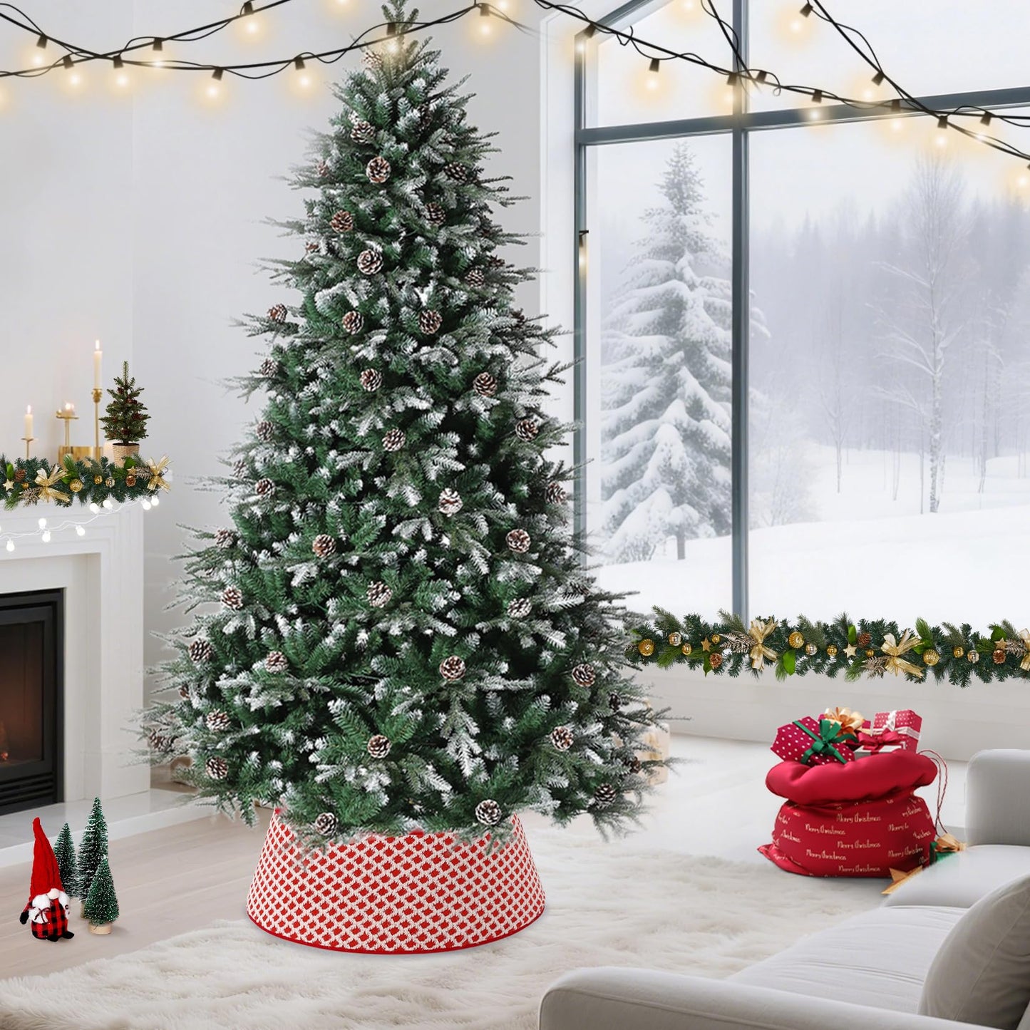 Garvee ﻿33 Inch Christmas Tree Collar Holiday Party Decoration, Diamond-Grid Design Plush Christmas Tree Skirt with 2 Matching Clips, Holiday Home Decor Stand Base Cover, Red