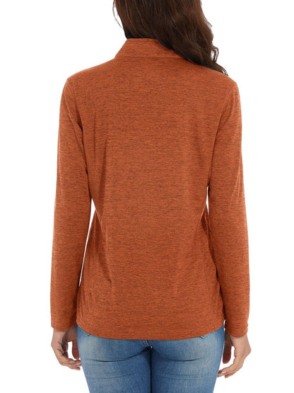 MAGCOMSEN Hiking Shirts Women 1/4 Zip Long Sleeve Shirts Dry Fit Tops Women Athletic Running Sun Shirts Dark Orange M