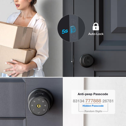 ThorBolt G1 Fingerprint Door Knob Lock with Keypad Biometric Door Knob Auto-Lock 4* AAA Alkaline Batteries Interior Door Lock for Bedroom, Garage, Office, Pantry Door Desert Titanium