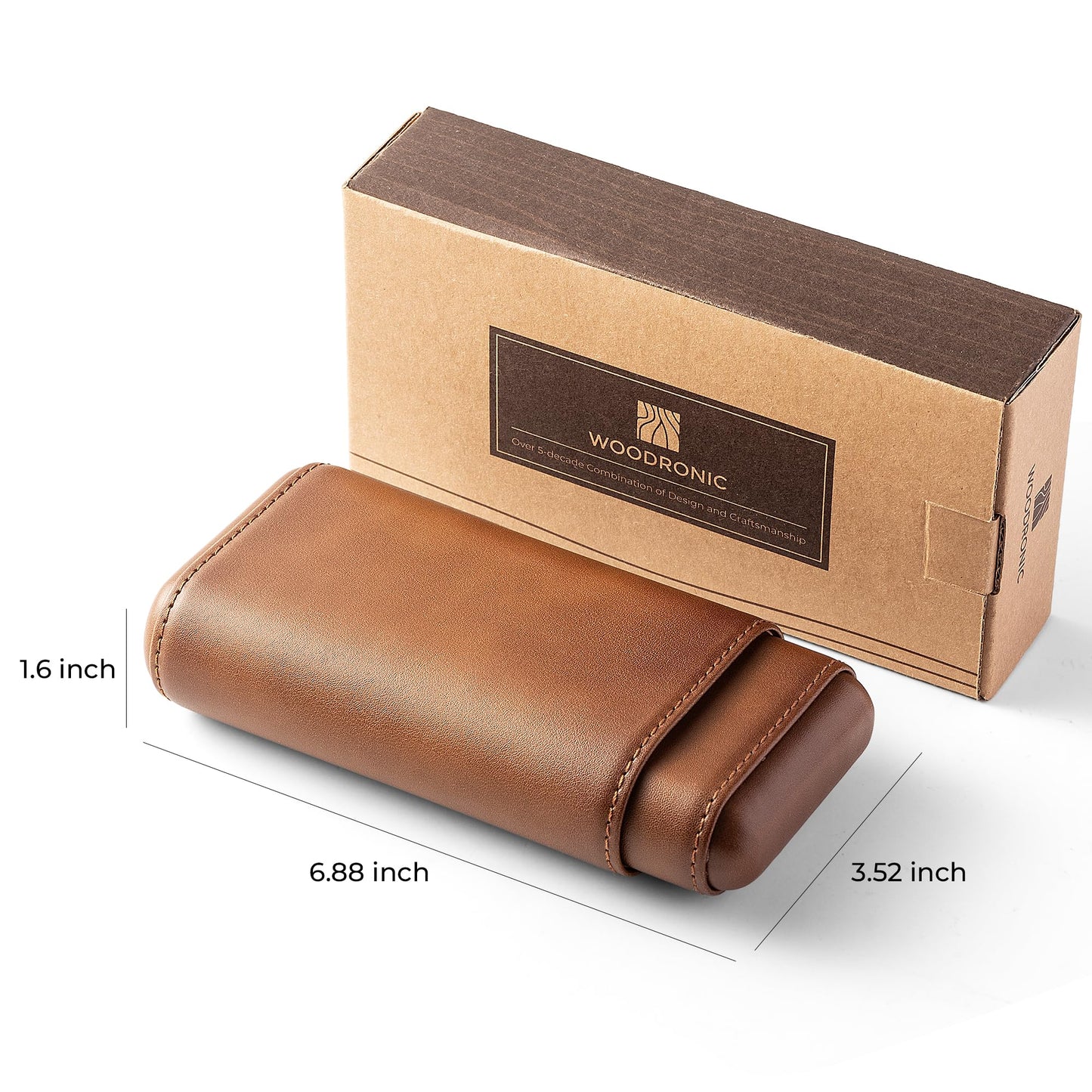 Woodronic Cigar Case, Premium Brown Genuine Leather Cigar Travel Case with Spanish Cedar Wood Lined, Portable Cigar Humidor, Cigar Accessories Gift for Men (Holds 3 Cigars)