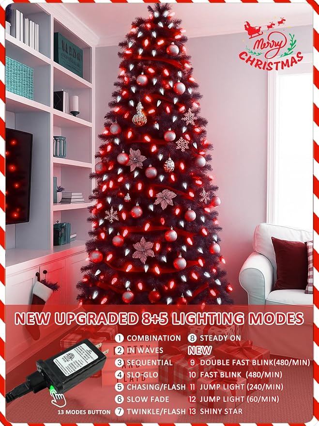 Upgraded 250 LED C6 Connectable Christmas String Lights Red and White, 82FT Waterproof Christmas Twinkle Light Outdoor, Plug in Fairy Lights Indoor with 13 Modes & Timer for Christmas Tree Decorations