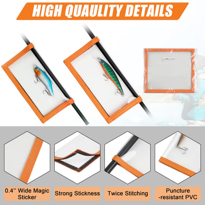 Fishing Lure Wraps for Fishing Rod with Velcro 4 Packs Bait Storage Covers Clear PVC Lure Protector Medium Large Sizes (M+L-ORANGE-4PCS)