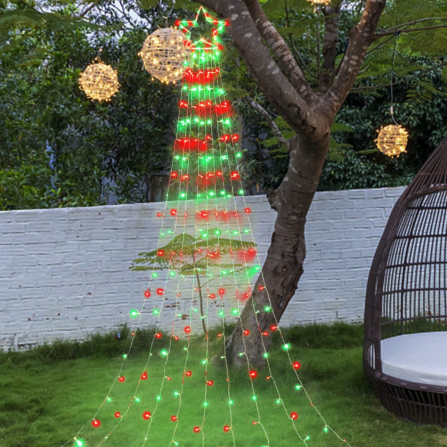 PUHONG Christmas Decoration Outdoor Star String Lights,320 LED Christmas Lights[8 Modes & Waterproof], Lighted Christmas Star for Halloween Xmas New Year Holiday (IronStar-Red+Green)