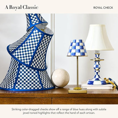 MACKENZIE-CHILDS Candlestick Lamp, Decorative Lamp for Living Room or Bedroom, Blue-and-White Royal Check
